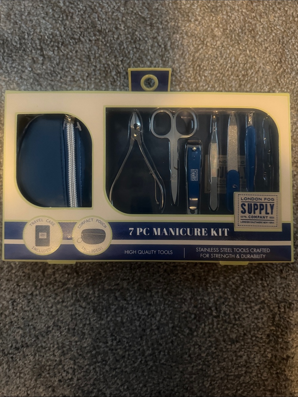 London Fog 7-Pc Manicure Kit in Navy Blue